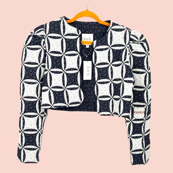 SEA New York Patchwork Quilted Jacket Catalina Calico Cotton Cut-Out XS